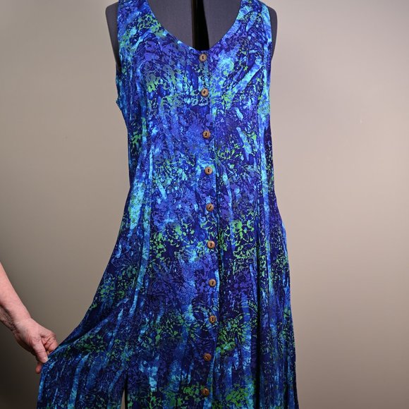 Papa Vancouver Dresses & Skirts - NWOT Papa Vancouver, Blue & Green Rayon Batik Summer Maxi Dress Size M